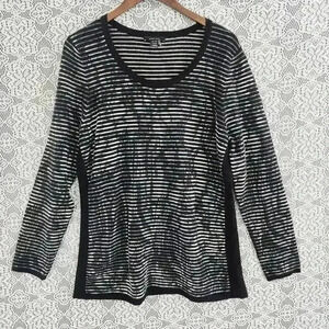 Alison Sheri striped textured pattern scoop neck pullover sweater women's XL